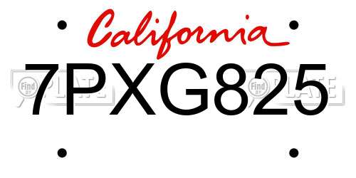 7PXG825 California License Plate