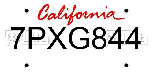 7PXG844 California License Plate