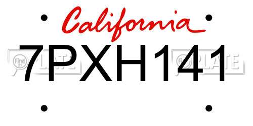 7PXH141 California License Plate