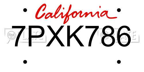 7PXK786 California License Plate