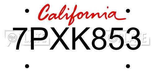 7PXK853 California License Plate