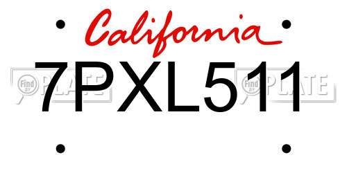 7PXL511 California License Plate