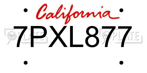 7PXL877 California License Plate