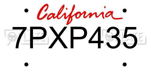 7PXP435 California License Plate