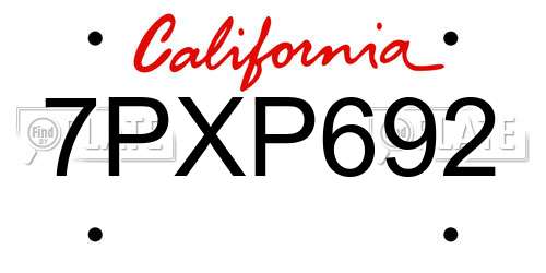 7PXP692 California License Plate