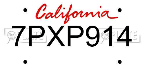 7PXP914 California License Plate