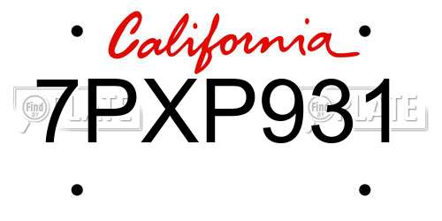 7PXP931 California License Plate