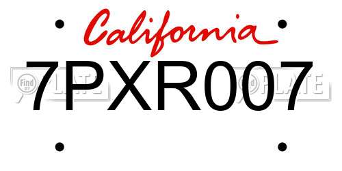 7PXR007 California License Plate