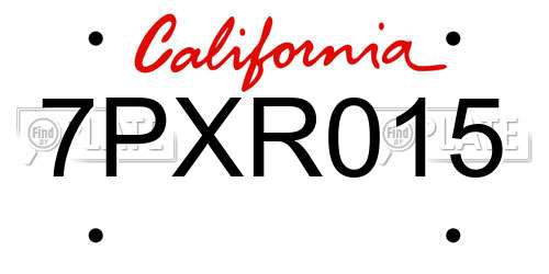 7PXR015 California License Plate