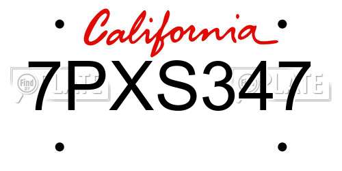 7PXS347 California License Plate
