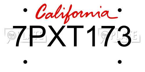 7PXT173 California License Plate