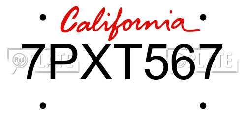 7PXT567 California License Plate