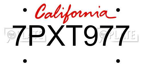 7PXT977 California License Plate
