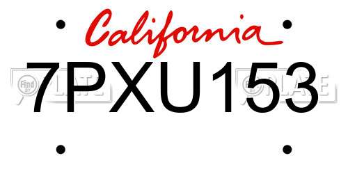 7PXU153 California License Plate