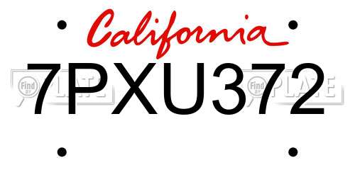 7PXU372 California License Plate