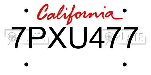 7PXU477 California License Plate