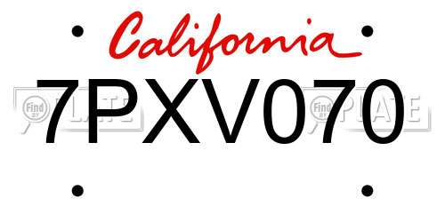 7PXV070 California License Plate