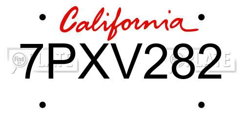 7PXV282 California License Plate
