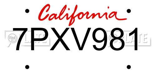 7PXV981 California License Plate