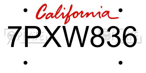 7PXW836 California License Plate