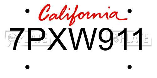 7PXW911 California License Plate