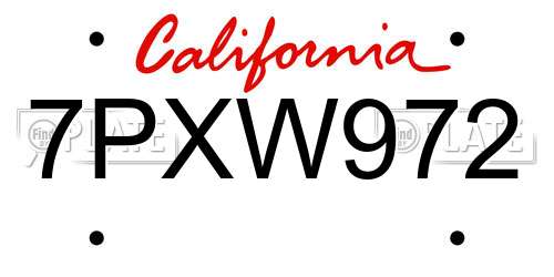 7PXW972 California License Plate