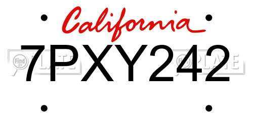 7PXY242 California License Plate