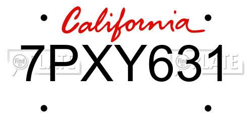 7PXY631 California License Plate