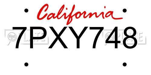 7PXY748 California License Plate