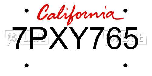 7PXY765 California License Plate