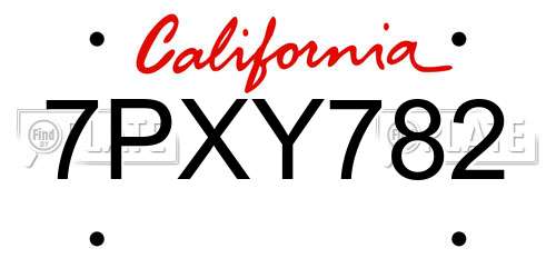 7PXY782 California License Plate