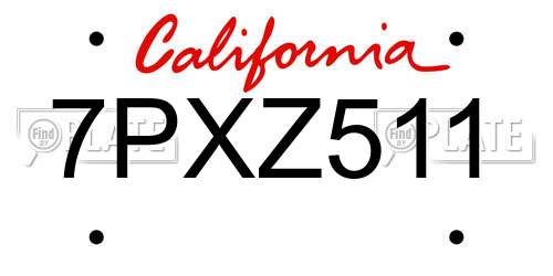 7PXZ511 California License Plate