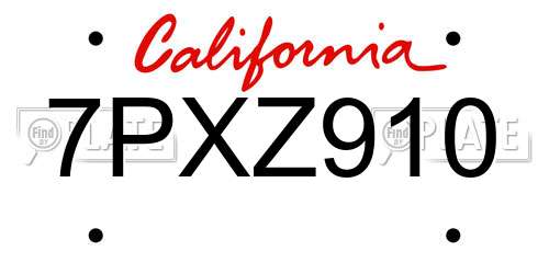 7PXZ910 California License Plate