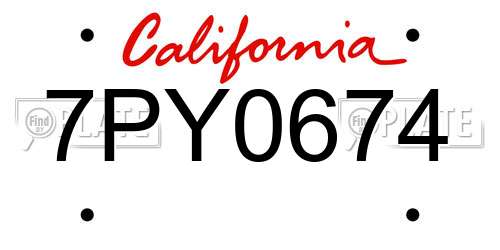 7PY0674 California License Plate