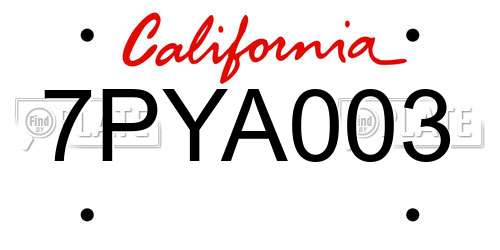 7PYA003 California License Plate