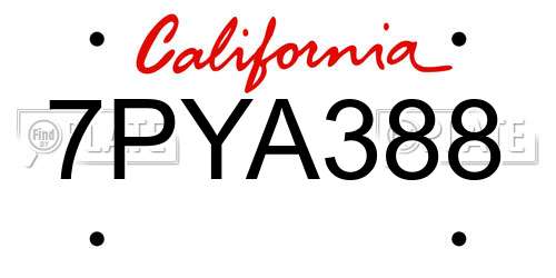 7PYA388 California License Plate