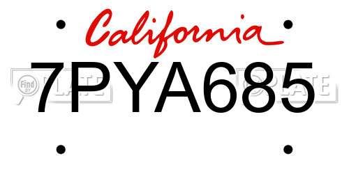 7PYA685 California License Plate