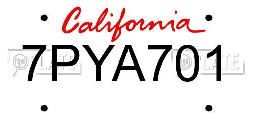 7PYA701 California License Plate