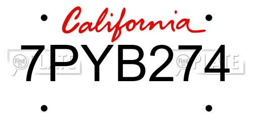 7PYB274 California License Plate