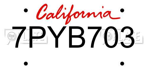 7PYB703 California License Plate