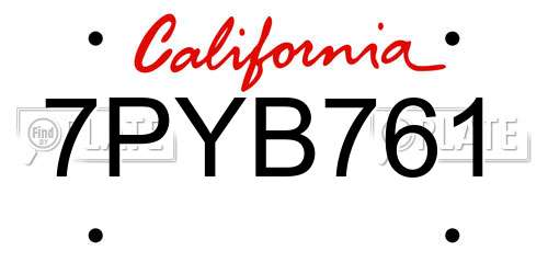 7PYB761 California License Plate
