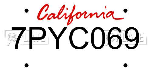 7PYC069 California License Plate