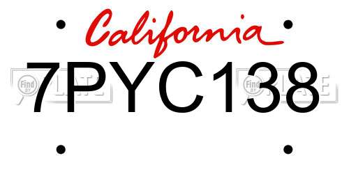 7PYC138 California License Plate