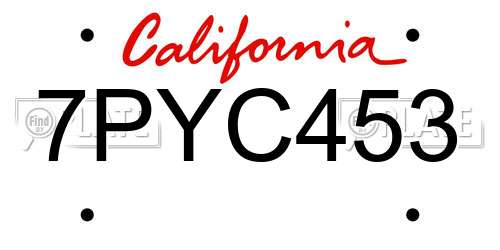 7PYC453 California License Plate