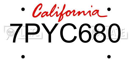 7PYC680 California License Plate