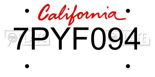7PYF094 California License Plate