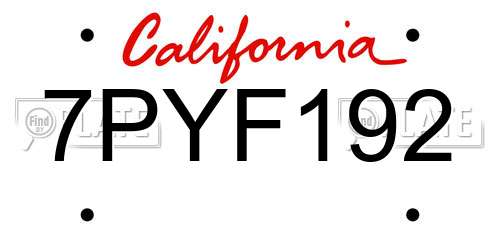 7PYF192 California License Plate