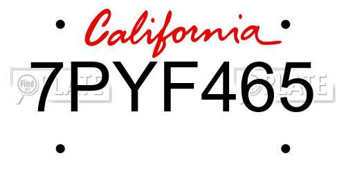 7PYF465 California License Plate