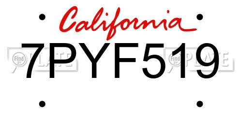7PYF519 California License Plate