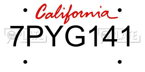 7PYG141 California License Plate